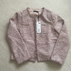 Vimly red tweed gold glitter trim jacket